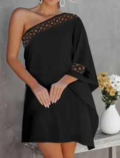 Outlet Women's Mini Dress Wrap Dress Bodycon Dress Off The Shoulder Dress Strapless Dress Vacation Casual Vacation Daily Regular Fit Plain Long Sleeve One Shoulder Black White Pink Summer Women Cocktail Dress