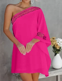 Outlet Women's Mini Dress Wrap Dress Bodycon Dress Off The Shoulder Dress Strapless Dress Vacation Casual Vacation Daily Regular Fit Plain Long Sleeve One Shoulder Black White Pink Summer Women Cocktail Dress