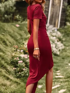 Hot Women's Mini Dress Wrap Dress T Shirt Dress Tee Dress Solid Color Bodycon Dress Casual Vacation Daily Regular Fit Graphic Short Sleeve Crew Neck Black Pink Wine Blue Summer Women T Shirt Dresses