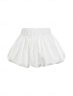 Women's Mini Skirt Bubble Skirt Sexy Mini High Waist Skirts Solid Colored Micro-elastic Vacation Party Evening Wear Black White Summer Polyester Women Skirts