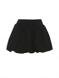 Women's Mini Skirt Bubble Skirt Sexy Mini High Waist Skirts Solid Colored Micro-elastic Vacation Party Evening Wear Black White Summer Polyester Women Skirts