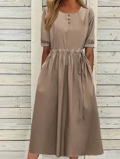 Best Women's Navy Blue Blue Light Purple Summer Spring Fall Midi Dress Casual Dress Swing Dress Basic Modern Casual Outdoor Daily Loose Fit Plain Crew Neck Women Work Dresses