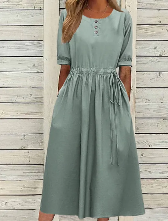 Best Women's Navy Blue Blue Light Purple Summer Spring Fall Midi Dress Casual Dress Swing Dress Basic Modern Casual Outdoor Daily Loose Fit Plain Crew Neck Women Work Dresses