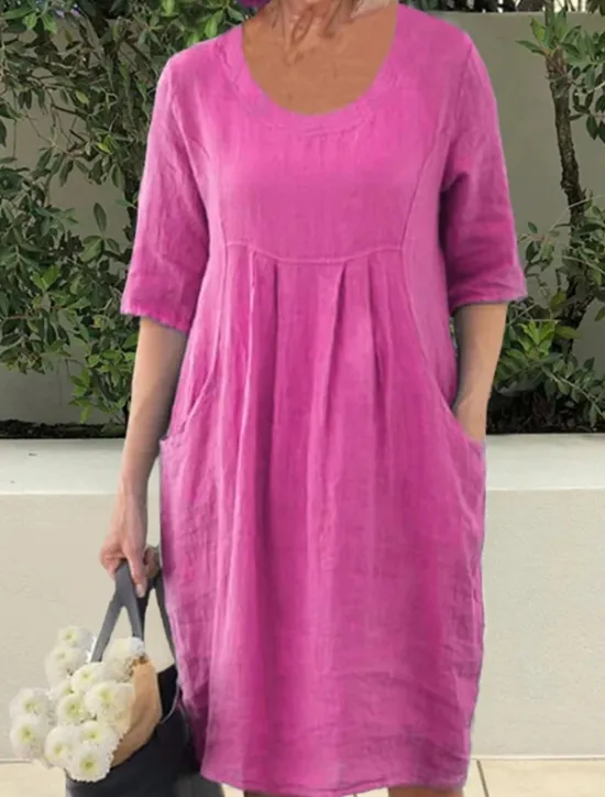New Women's Navy Blue Sky Blue Green Summer Spring Mini Dress Linen-Inspired Dresses Casual Dress Basic Modern Daily Weekend Loose Fit Plain Crew Neck Women Dresses