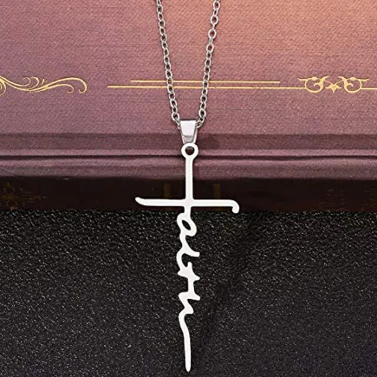 Women's Necklace Faith Cross Jesus Stainless Steel Pendant Necklace Gold Silver Cross Necklace for Dainty Women Letters Decoration Jewelry Faith Grace Love Women Trendy Jewelry