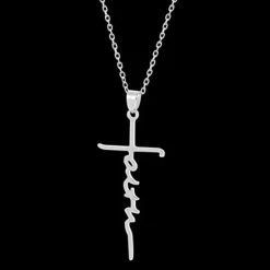 Women's Necklace Faith Cross Jesus Stainless Steel Pendant Necklace Gold Silver Cross Necklace for Dainty Women Letters Decoration Jewelry Faith Grace Love Women Trendy Jewelry