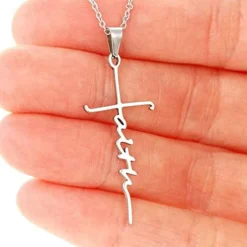 Women's Necklace Faith Cross Jesus Stainless Steel Pendant Necklace Gold Silver Cross Necklace for Dainty Women Letters Decoration Jewelry Faith Grace Love Women Trendy Jewelry
