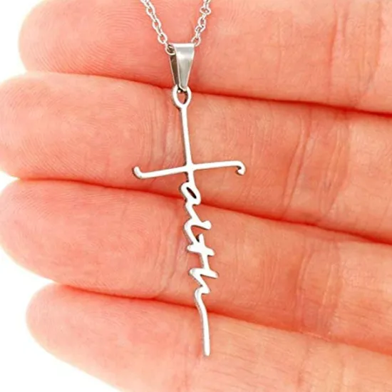Women's Necklace Faith Cross Jesus Stainless Steel Pendant Necklace Gold Silver Cross Necklace for Dainty Women Letters Decoration Jewelry Faith Grace Love Women Trendy Jewelry