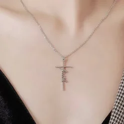 Women's Necklace Faith Cross Jesus Stainless Steel Pendant Necklace Gold Silver Cross Necklace for Dainty Women Letters Decoration Jewelry Faith Grace Love Women Trendy Jewelry