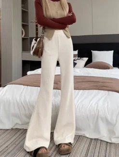New Women's Normal Bell Bottom Fashion Classic Style Full Length High Waist Solid Color Patchwork Comfy Breathability Micro-elastic Black Apricot Coffee Spring & Fall Regular Fit Women Pants