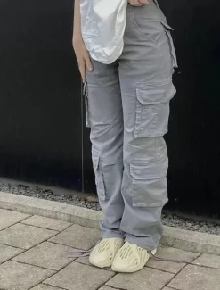 New Women's Normal Cargo Pants Pants Trousers Baggy Pants Fashion Casual Lounge Full Length Mid Waist Plain Maillard Baggy Comfort Micro-elastic Office Black Green Khaki Gray Autumn / Fall Regular Fit Women Pants