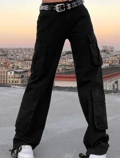 New Women's Normal Cargo Pants Pants Trousers Baggy Pants Fashion Casual Lounge Full Length Mid Waist Plain Maillard Baggy Comfort Micro-elastic Office Black Green Khaki Gray Autumn / Fall Regular Fit Women Pants