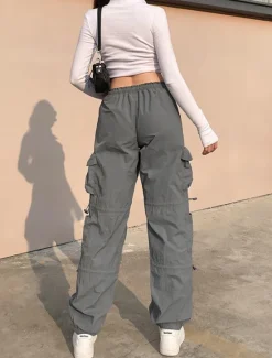 New Women's Normal Cargo Pants Pants Trousers Baggy Pants Fashion Casual Lounge Full Length Mid Waist Plain Maillard Baggy Comfort Micro-elastic Office Black Green Khaki Gray Autumn / Fall Regular Fit Women Pants
