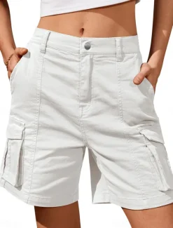 Discount Women's Normal Cargo Shorts Casual Daily Knee Length Medium Waist Solid Color Multi Pocket Comfy Quick Dry Moisture Wicking Micro-elastic Outdoor Black White Gray Summer Regular Fit Women Shorts
