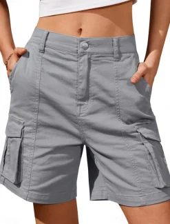 Discount Women's Normal Cargo Shorts Casual Daily Knee Length Medium Waist Solid Color Multi Pocket Comfy Quick Dry Moisture Wicking Micro-elastic Outdoor Black White Gray Summer Regular Fit Women Shorts