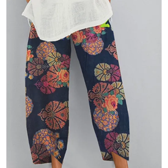 Women's Normal Chinos Slacks Pants Trousers Hawaiian Ethnic Style Ankle-Length Mid Waist Graphic Prints Flower / Floral Elastic Waist Sporty Baggy Comfort Micro-elastic Casual Daily Yellow Red Navy Women Pants
