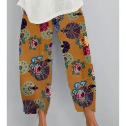 Women's Normal Chinos Slacks Pants Trousers Hawaiian Ethnic Style Ankle-Length Mid Waist Graphic Prints Flower / Floral Elastic Waist Sporty Baggy Comfort Micro-elastic Casual Daily Yellow Red Navy Women Pants