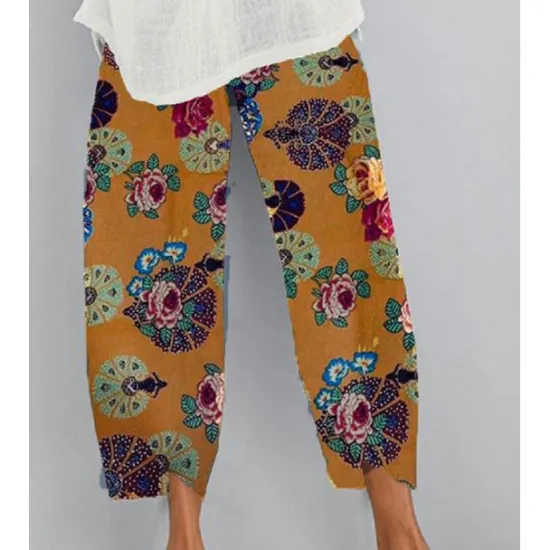 Women's Normal Chinos Slacks Pants Trousers Hawaiian Ethnic Style Ankle-Length Mid Waist Graphic Prints Flower / Floral Elastic Waist Sporty Baggy Comfort Micro-elastic Casual Daily Yellow Red Navy Women Pants