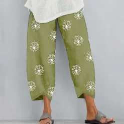 New Women's Normal Cotton Linen Pants Chinos Slacks Basic Casual / Sporty Ankle-Length Mid Waist Graphic Prints Dandelion Pocket Baggy Print Comfort Inelastic Daily Weekend Gray Green Black Red Blue Women Pants
