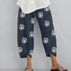 New Women's Normal Cotton Linen Pants Chinos Slacks Basic Casual / Sporty Ankle-Length Mid Waist Graphic Prints Dandelion Pocket Baggy Print Comfort Inelastic Daily Weekend Gray Green Black Red Blue Women Pants