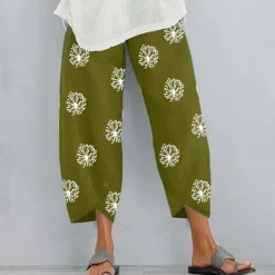 New Women's Normal Cotton Linen Pants Chinos Slacks Basic Casual / Sporty Ankle-Length Mid Waist Graphic Prints Dandelion Pocket Baggy Print Comfort Inelastic Daily Weekend Gray Green Black Red Blue Women Pants