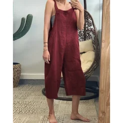 New Women's Normal Cotton Linen Pants Dungarees Slacks Overalls Classic Style Calf-Length Mid Waist Plain Baggy Inelastic Going out Black Yellow Army Green Red Summer Spring & Fall Loose Fit Women Pants