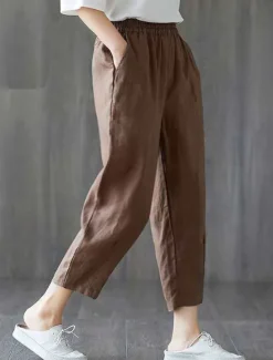 Sale Women's Normal Cotton Linen Pants Chinos Pants Trousers Fashion Ankle-Length Mid Waist Plain Side Pockets Baggy Comfort Micro-elastic Work Casual Weekend Black-White Black+Grey Black White Summer Women Pants