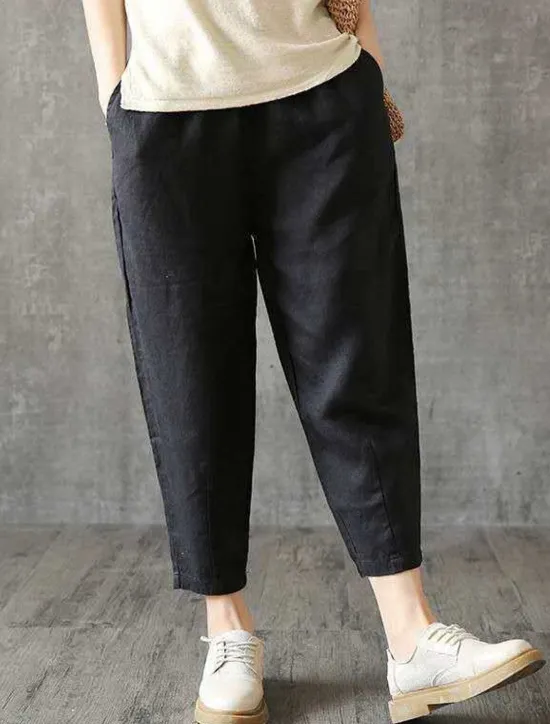 Sale Women's Normal Cotton Linen Pants Chinos Pants Trousers Fashion Ankle-Length Mid Waist Plain Side Pockets Baggy Comfort Micro-elastic Work Casual Weekend Black-White Black+Grey Black White Summer Women Pants