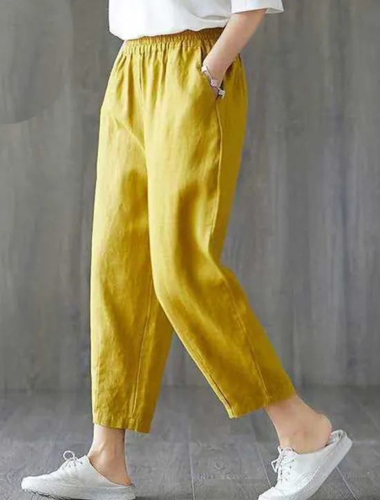 Sale Women's Normal Cotton Linen Pants Chinos Pants Trousers Fashion Ankle-Length Mid Waist Plain Side Pockets Baggy Comfort Micro-elastic Work Casual Weekend Black-White Black+Grey Black White Summer Women Pants