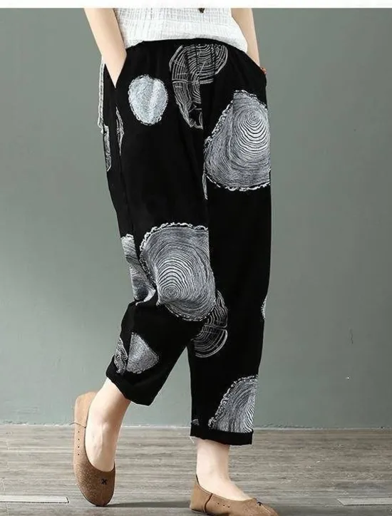 Sale Women's Normal Cotton Linen Pants Chinos Pants Trousers Fashion Ankle-Length Mid Waist Plain Side Pockets Baggy Comfort Micro-elastic Work Casual Weekend Black-White Black+Grey Black White Summer Women Pants