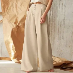 Best Women's Normal Culottes Wide Leg Wide Leg Cotton Linen Pants Fashion Full Length Mid Waist Plain Side Pockets Wide Leg Baggy Comfort Inelastic Casual Weekend Black Green Khaki Summer Spring & Fall Women Pants
