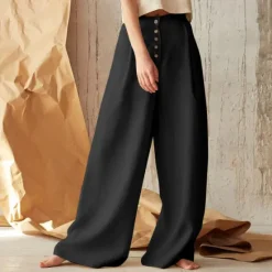 Best Women's Normal Culottes Wide Leg Wide Leg Cotton Linen Pants Fashion Full Length Mid Waist Plain Side Pockets Wide Leg Baggy Comfort Inelastic Casual Weekend Black Green Khaki Summer Spring & Fall Women Pants