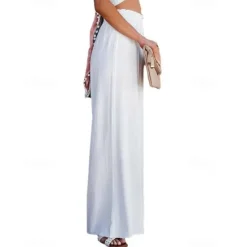 Women's Normal Culottes Wide Leg Wide Leg Cotton Linen Pants Fashion Full Length Mid Waist Solid Color Elastic Waist Wide Leg Baggy Comfort Micro-elastic Casual Weekend Black White Orange Women Pants