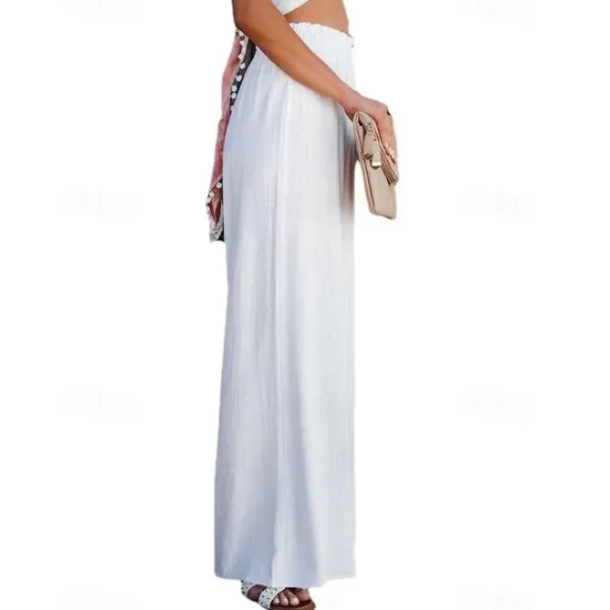 Women's Normal Culottes Wide Leg Wide Leg Cotton Linen Pants Fashion Full Length Mid Waist Solid Color Elastic Waist Wide Leg Baggy Comfort Micro-elastic Casual Weekend Black White Orange Women Pants
