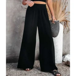 Women's Normal Culottes Wide Leg Wide Leg Cotton Linen Pants Fashion Full Length Mid Waist Solid Color Elastic Waist Wide Leg Baggy Comfort Micro-elastic Casual Weekend Black White Orange Women Pants