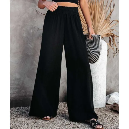 Women's Normal Culottes Wide Leg Wide Leg Cotton Linen Pants Fashion Full Length Mid Waist Solid Color Elastic Waist Wide Leg Baggy Comfort Micro-elastic Casual Weekend Black White Orange Women Pants