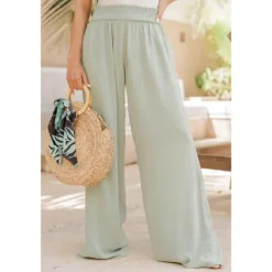 Women's Normal Culottes Wide Leg Wide Leg Cotton Linen Pants Fashion Full Length Mid Waist Solid Color Elastic Waist Wide Leg Baggy Comfort Micro-elastic Casual Weekend Black White Orange Women Pants