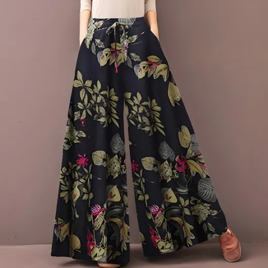 Hot Women's Normal Culottes Wide Leg Wide Leg Pants Trousers Fashion Full Length Mid Waist Flower / Floral Side Pockets Baggy High Cut Comfort Inelastic Casual Weekend Yellow Red Deep Blue Summer Spring Women Pants