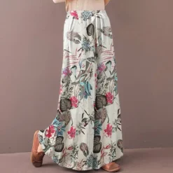 Hot Women's Normal Culottes Wide Leg Wide Leg Pants Trousers Fashion Full Length Mid Waist Flower / Floral Side Pockets Baggy High Cut Comfort Inelastic Casual Weekend Yellow Red Deep Blue Summer Spring Women Pants
