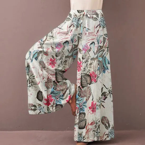 Hot Women's Normal Culottes Wide Leg Wide Leg Pants Trousers Fashion Full Length Mid Waist Flower / Floral Side Pockets Baggy High Cut Comfort Inelastic Casual Weekend Yellow Red Deep Blue Summer Spring Women Pants