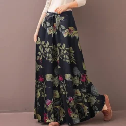 Hot Women's Normal Culottes Wide Leg Wide Leg Pants Trousers Fashion Full Length Mid Waist Flower / Floral Side Pockets Baggy High Cut Comfort Inelastic Casual Weekend Yellow Red Deep Blue Summer Spring Women Pants