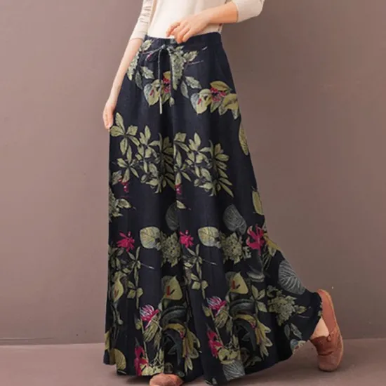 Hot Women's Normal Culottes Wide Leg Wide Leg Pants Trousers Fashion Full Length Mid Waist Flower / Floral Side Pockets Baggy High Cut Comfort Inelastic Casual Weekend Yellow Red Deep Blue Summer Spring Women Pants