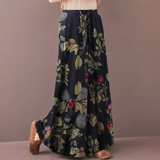 Hot Women's Normal Culottes Wide Leg Wide Leg Pants Trousers Fashion Full Length Mid Waist Flower / Floral Side Pockets Baggy High Cut Comfort Inelastic Casual Weekend Yellow Red Deep Blue Summer Spring Women Pants