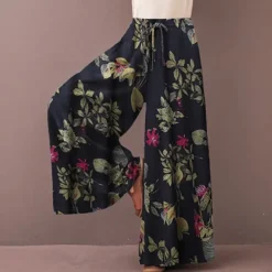 Hot Women's Normal Culottes Wide Leg Wide Leg Pants Trousers Fashion Full Length Mid Waist Flower / Floral Side Pockets Baggy High Cut Comfort Inelastic Casual Weekend Yellow Red Deep Blue Summer Spring Women Pants