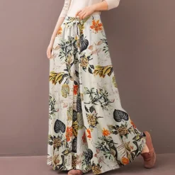 Hot Women's Normal Culottes Wide Leg Wide Leg Pants Trousers Fashion Full Length Mid Waist Flower / Floral Side Pockets Baggy High Cut Comfort Inelastic Casual Weekend Yellow Red Deep Blue Summer Spring Women Pants