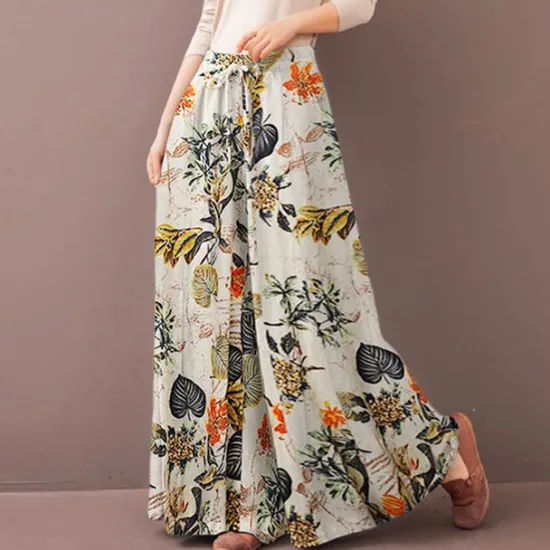 Hot Women's Normal Culottes Wide Leg Wide Leg Pants Trousers Fashion Full Length Mid Waist Flower / Floral Side Pockets Baggy High Cut Comfort Inelastic Casual Weekend Yellow Red Deep Blue Summer Spring Women Pants