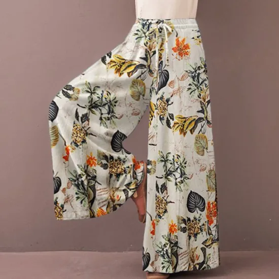 Hot Women's Normal Culottes Wide Leg Wide Leg Pants Trousers Fashion Full Length Mid Waist Flower / Floral Side Pockets Baggy High Cut Comfort Inelastic Casual Weekend Yellow Red Deep Blue Summer Spring Women Pants