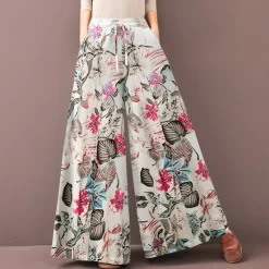 Hot Women's Normal Culottes Wide Leg Wide Leg Pants Trousers Fashion Full Length Mid Waist Flower / Floral Side Pockets Baggy High Cut Comfort Inelastic Casual Weekend Yellow Red Deep Blue Summer Spring Women Pants