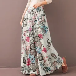 Hot Women's Normal Culottes Wide Leg Wide Leg Pants Trousers Fashion Full Length Mid Waist Flower / Floral Side Pockets Baggy High Cut Comfort Inelastic Casual Weekend Yellow Red Deep Blue Summer Spring Women Pants