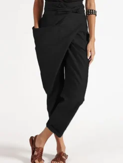 Clearance Women's Normal Dress Pants Streetwear Casual Lounge Ankle-Length Mid Waist Solid Colored Patchwork Comfort Breathable Inelastic Work Daily Black Navy Blue Gray Fall & Winter Slim Women Pants